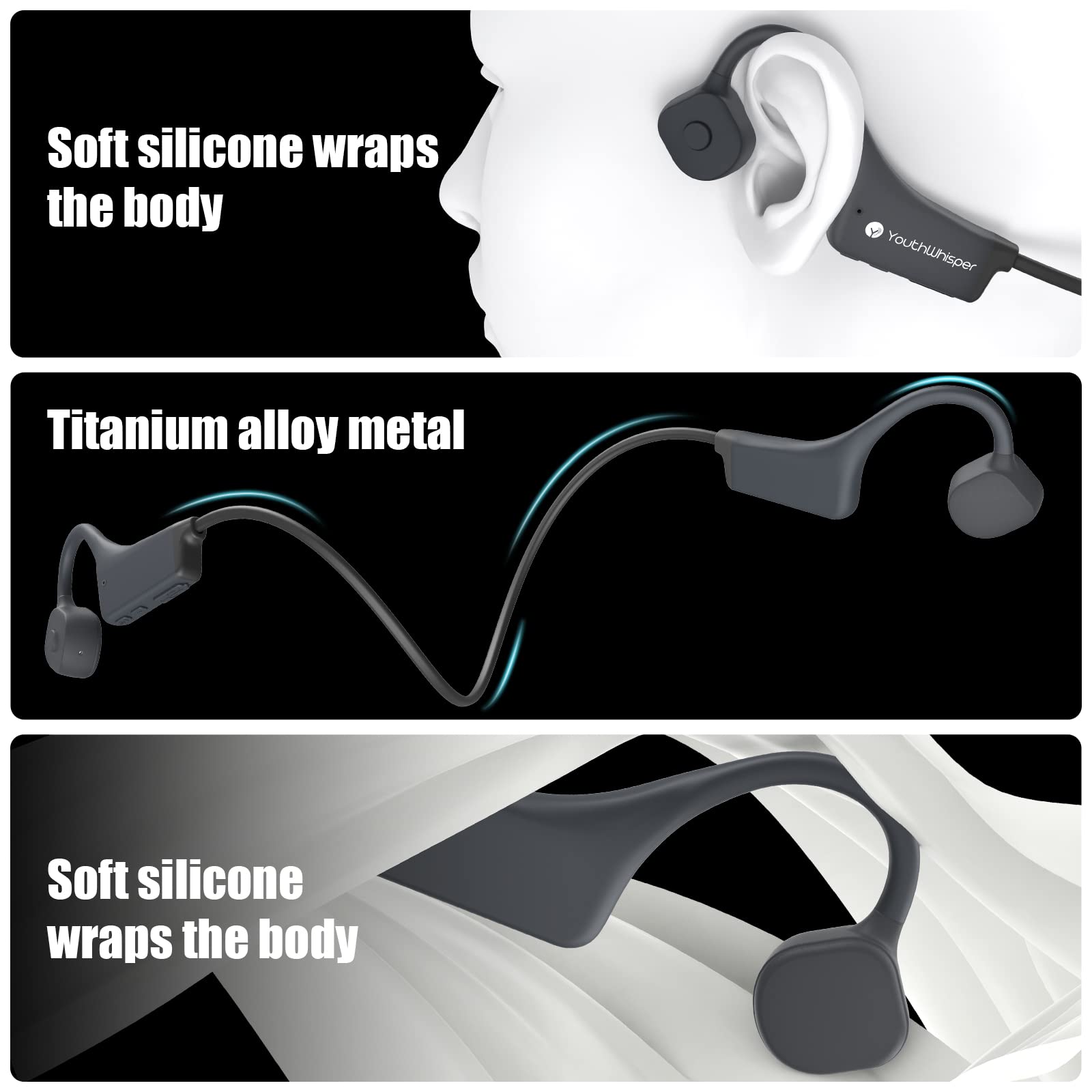 Bone Conduction Headphones Wireless Bluetooth 5.2 - Open Ear IP67 Waterproof Sport Headphones with Noise Cancelling Mic - Lightweight Comfortable for Running, Hiking, Cycling, Workouts & Outdoor Activities