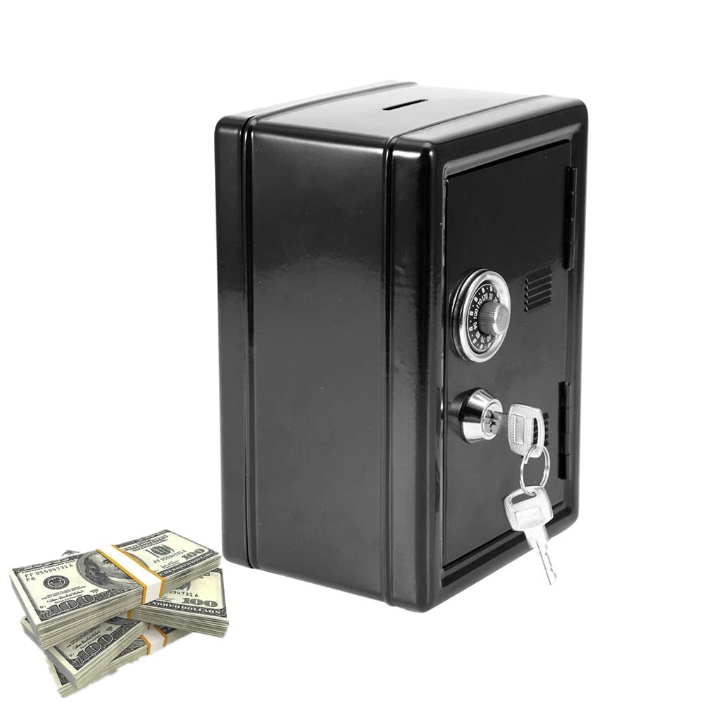 Yosoo Kids Money Saving Bank - Password Protected Piggy Bank with 2 Keys for Cash & Coin Storage | Perfect Gift for Children's Financial Education (Black) | Birthday Present, Allowance Management, Savings Goal Tracking