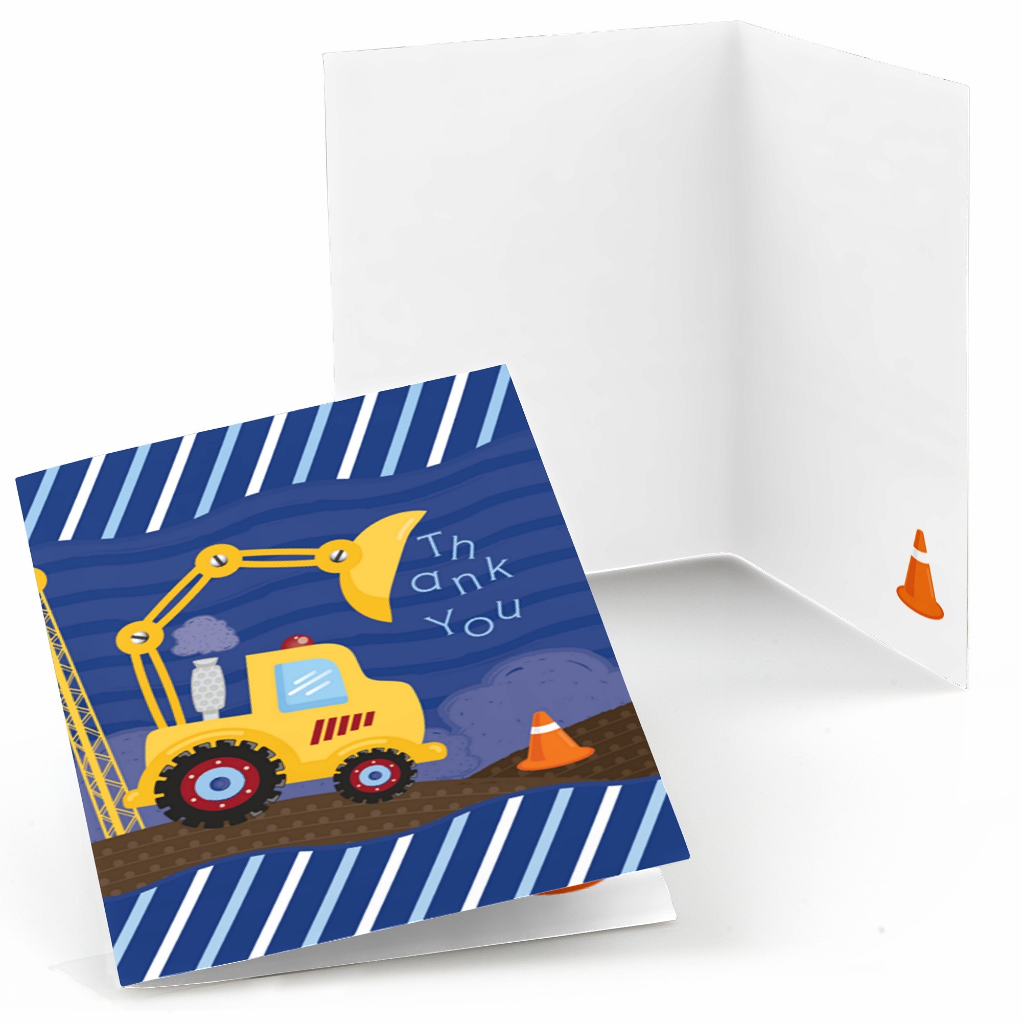 Big Dot of Happiness Construction Truck Thank You Cards - 8 Count for Baby Shower, Birthday Party Favors | Perfect for Construction Theme Events and Kids' Party Decorations