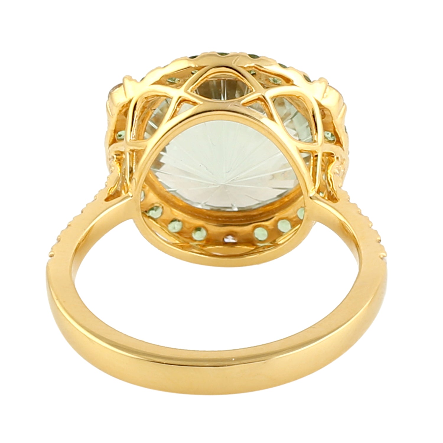 Stunning Green Amethyst Tsavorite & Pave Diamond Solitaire Ring in 14K Yellow Gold | Elegant Engagement, Wedding, Anniversary Jewelry Gift for Women