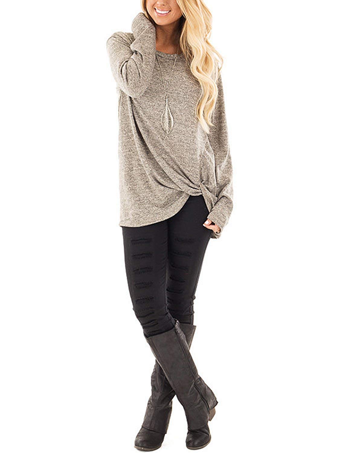 Stylish SAMPEEL Women's Tunic Tops for Leggings - Casual Long Sleeve Twist Knot Blouse for Work, Yoga & Everyday Wear