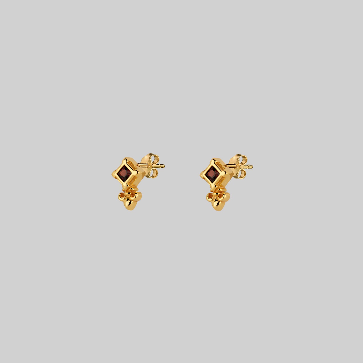 SCORN Tiny Garnet Stud Earrings in Gold - Elegant Minimalist Jewelry for Everyday Wear & Special Occasions