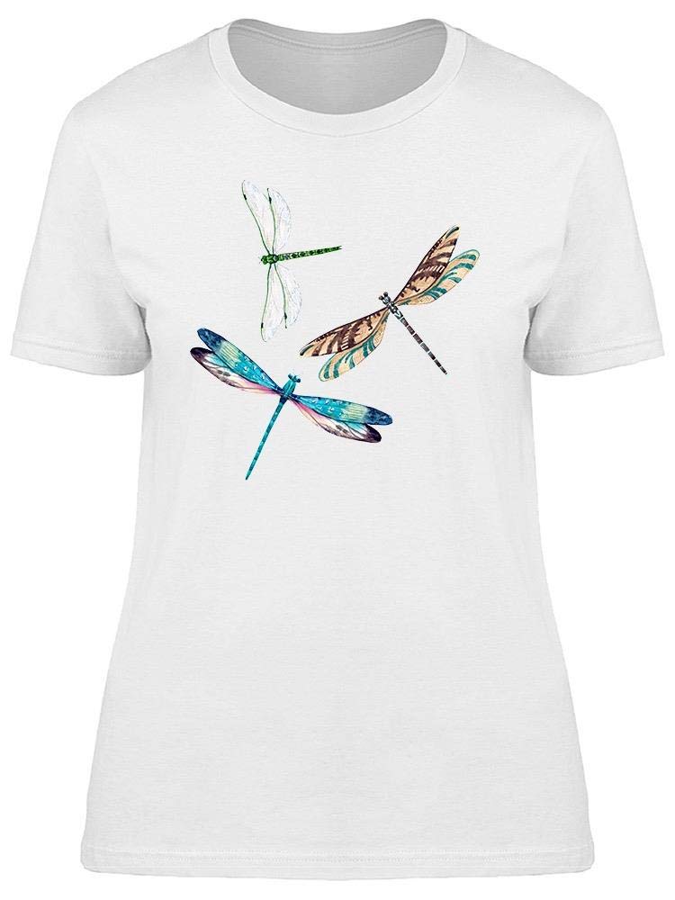 Women's White Watercolor Dragonfly Flying Graphic T-Shirt - Casual Summer Tee for Outdoors & Everyday Wear
