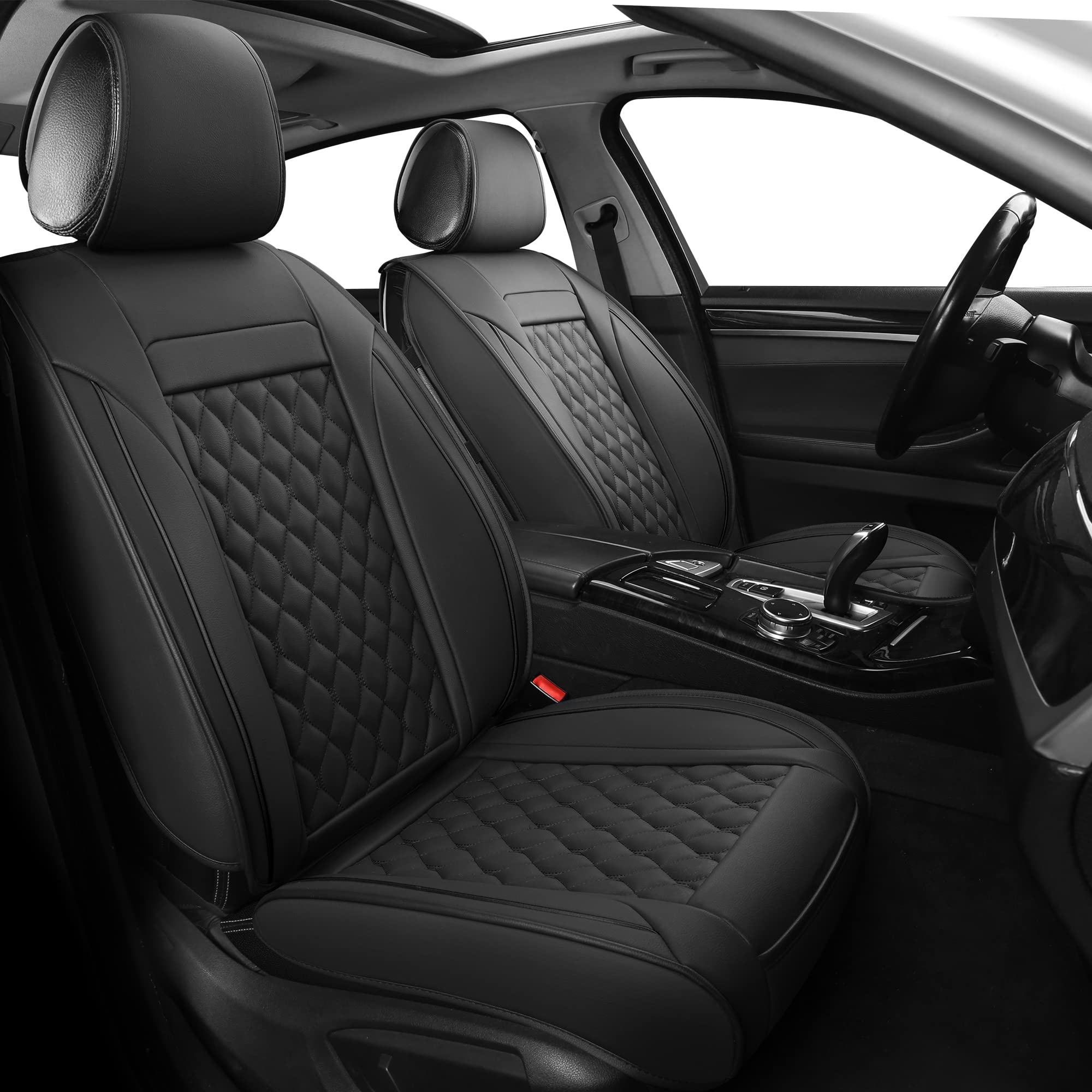 Premium Universal Leather Car Seat Covers Full Set - Faux Leather Auto Seat Protectors for Most Cars, SUVs, Sedans & Trucks (5-Passenger, Black) | Perfect for Daily Commute, Road Trips & Family Travel