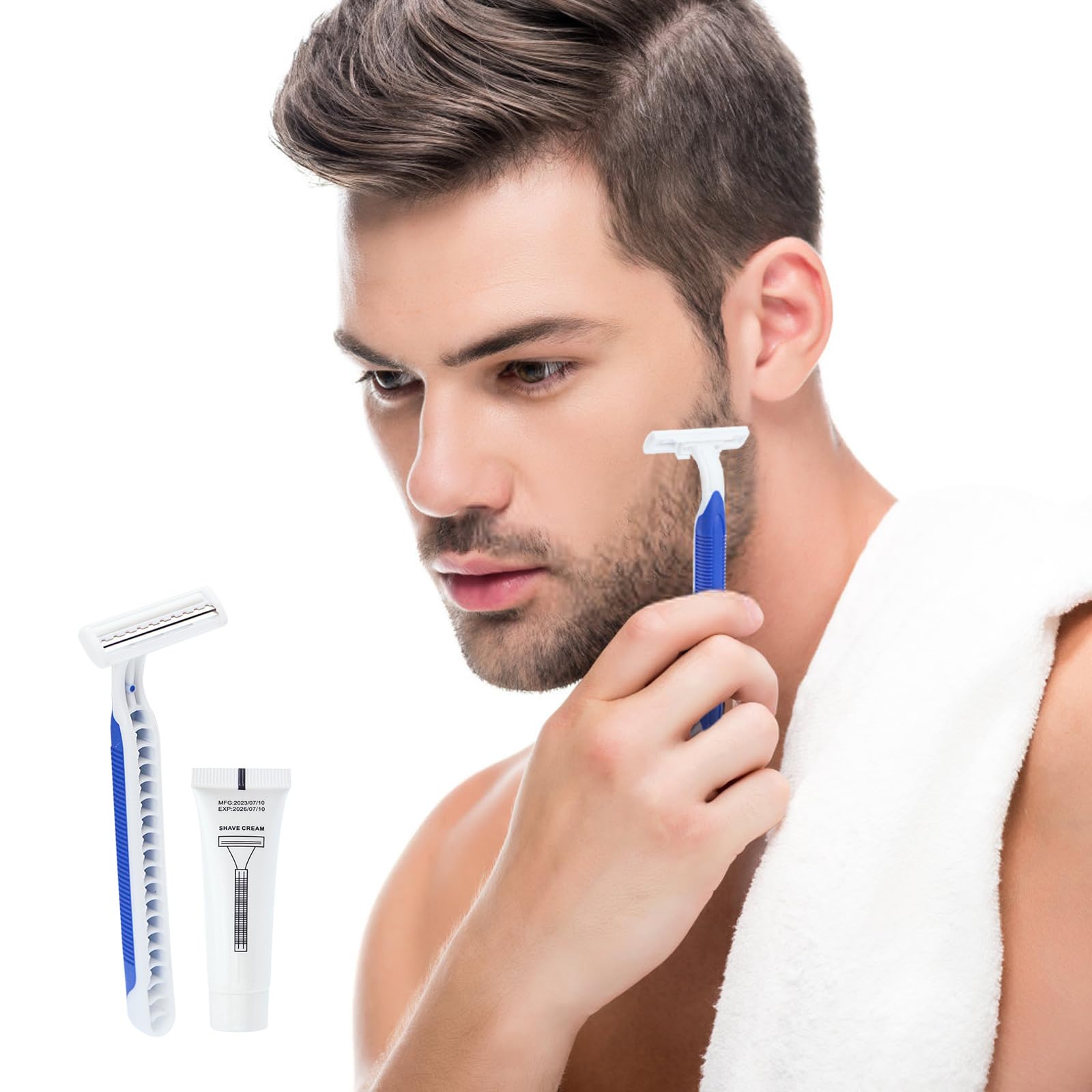 60 Pack Bulk Disposable Razors - Twin Blade Shaving Razors with Clear Cap & 10g Shaving Cream - Individually Wrapped for Hygiene - Perfect for Travel, Hotels, Shelters & Charity Donations - Smooth Shaving Solution for Men & Women