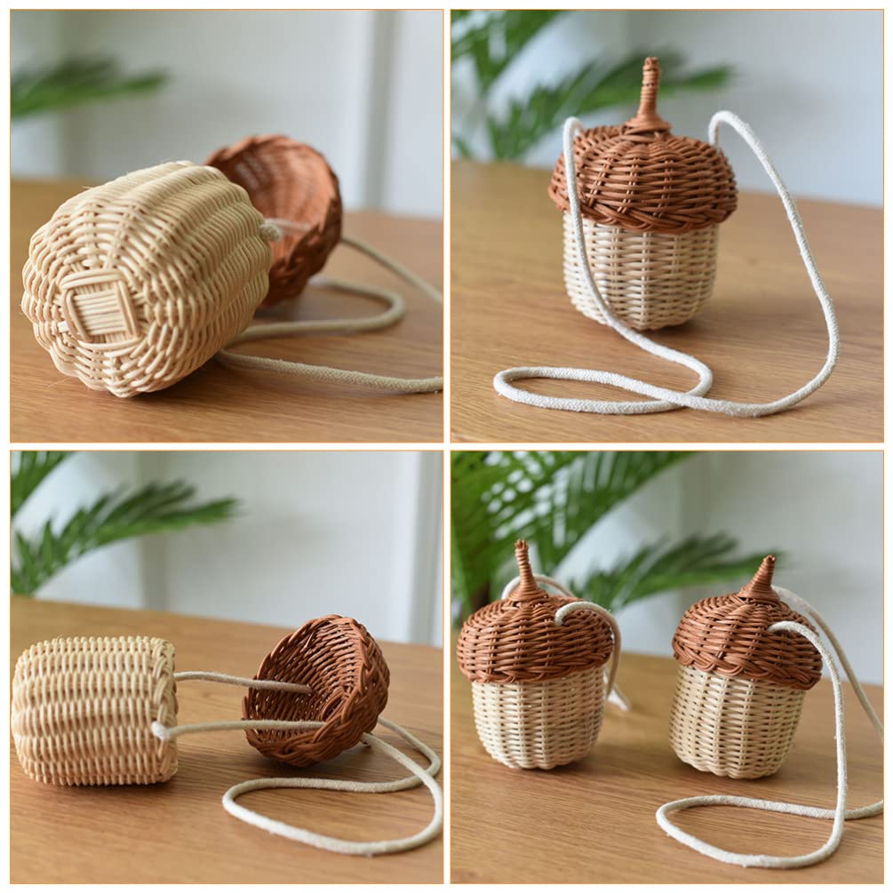 Zerodeko Hanging Planters Straw Shoulder Bag - Rattan Woven Purse with Pine Cone & Acorn Design - Mini Handbag for Women - Perfect for Boho Fashion, Beach Outings & Home Decor Plant Hangers