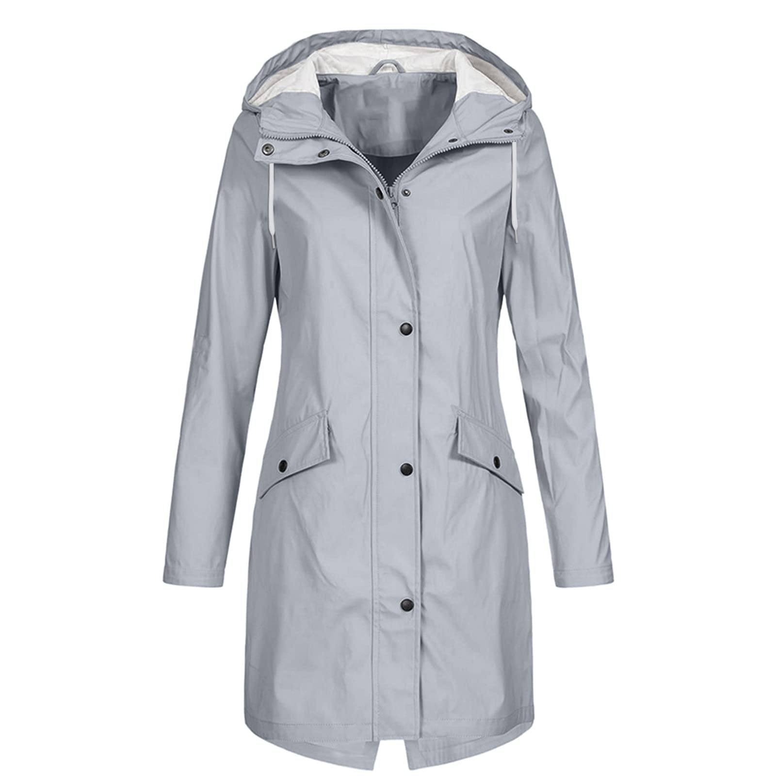 Waterproof Hooded Rain Jacket for Women - Windproof Long Zipper Coat with Pockets - Plus Size Outdoor Windbreaker for Hiking, Camping & Travel