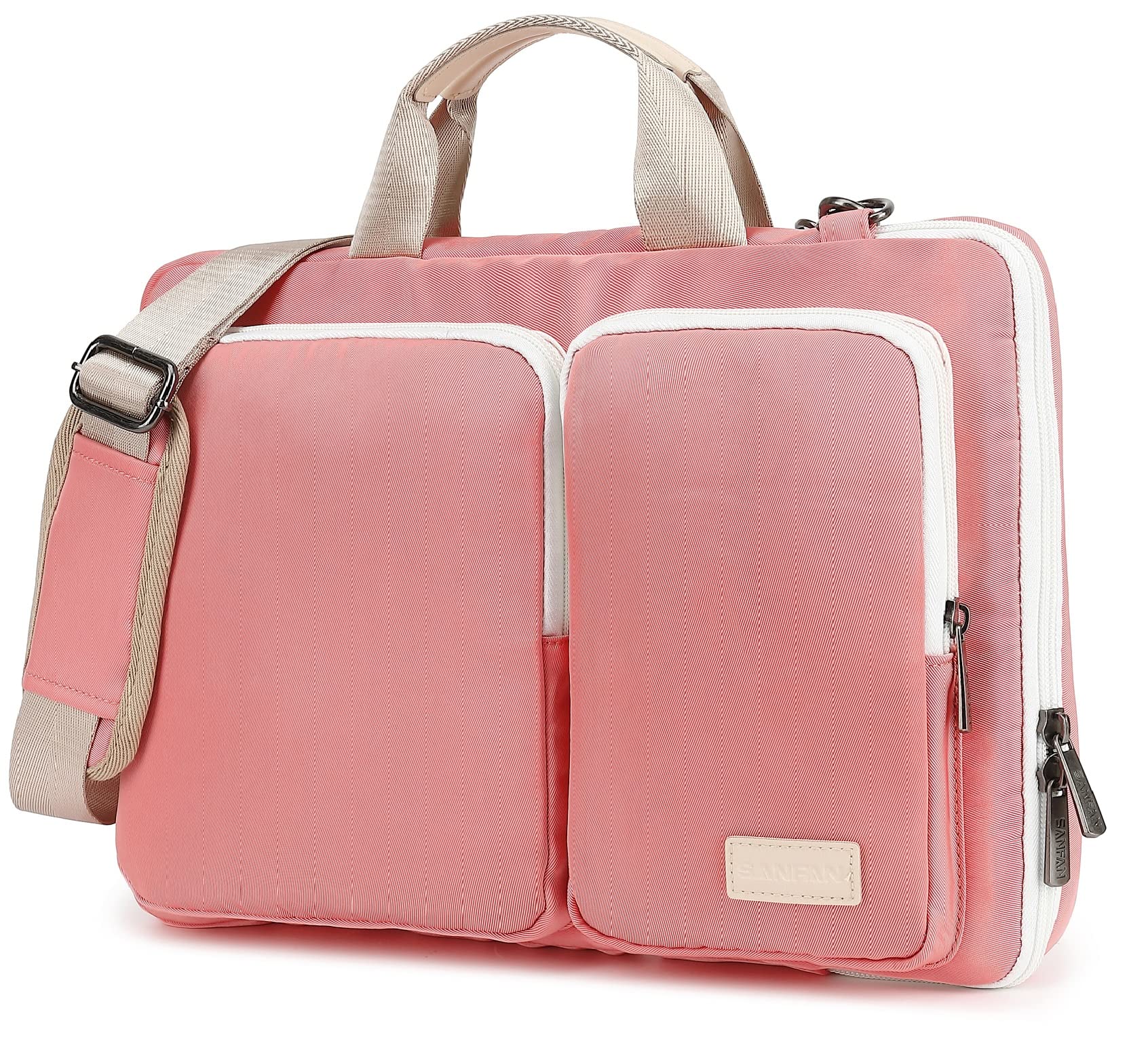 SANFAN Peach Pink 360° Protective Laptop Sleeve Case for MacBook Pro 14 inch, Surface Laptop 14.4 inch & 14 inch Laptops - Waterproof Shockproof Shoulder Bag with Padded Interior for Work, School & Travel