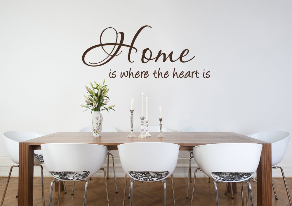 Home is Where The Heart is Quote Vinyl Wall Decal Sticker - Removable Home Decor Art in Dark Gray (35in x 14in) - Perfect for Living Room, Bedroom & Nursery Wall Decor