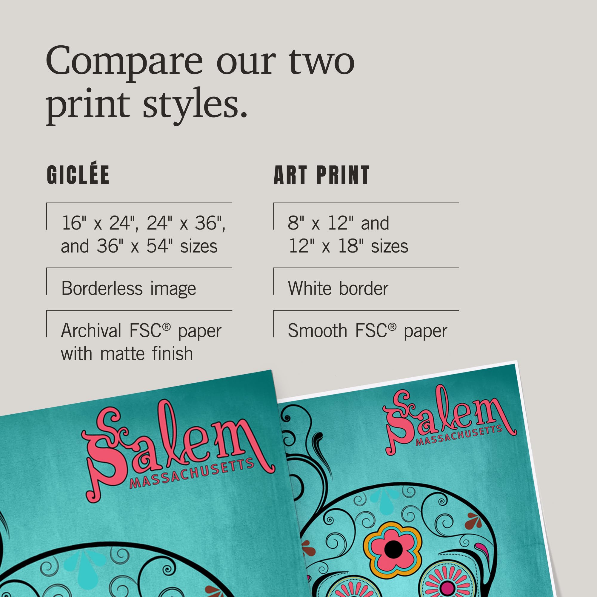 Lantern Press 16x24 Inch Giclee Art Print - Salem Massachusetts Sugar Skull Wall Decor with Aqua Blue Background | Perfect for Halloween, Dia de Los Muertos, Gothic Home Decor & Office Art