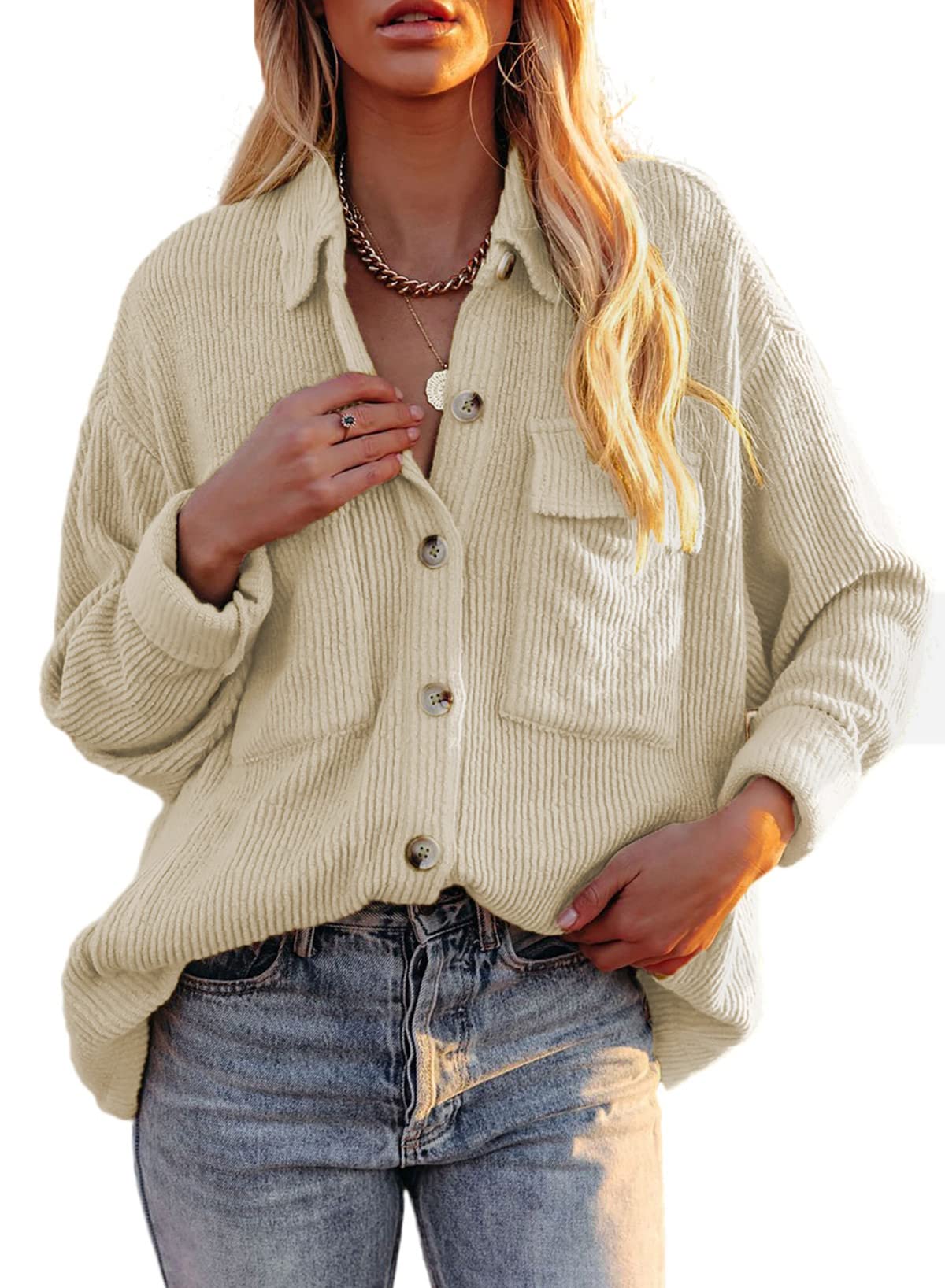 Dokotoo Women's Corduroy Long Sleeve Button Down Shirt Jacket - Casual Shacket Top for Fall & Winter | Perfect for Office, Date Night & Weekend Outings