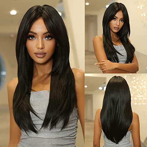 Long Straight Black Layered Wig for Women - Natural Looking Synthetic Hairpiece for Cosplay, Daily Wear & Special Occasions