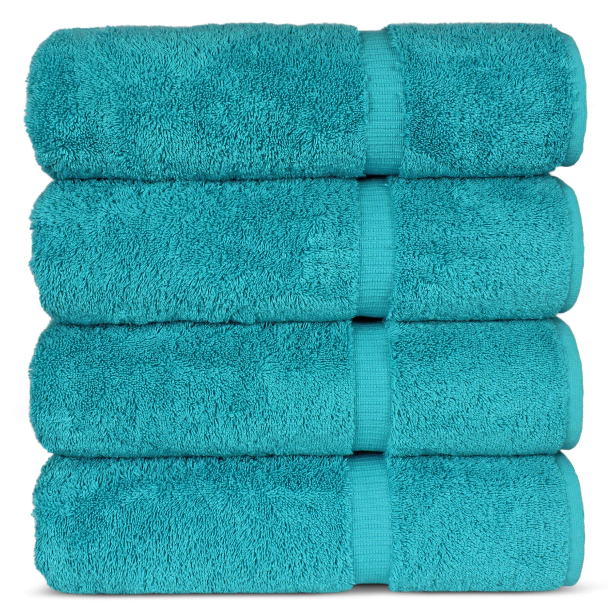 Premium 100% Cotton Turkish Bath Towel Set - Ultra Absorbent Hotel & Spa Quality (27x54 Inches, Set of 4, Aqua Blue) - Luxury Bath, Beach, and Gym Essentials for Softness & Durability