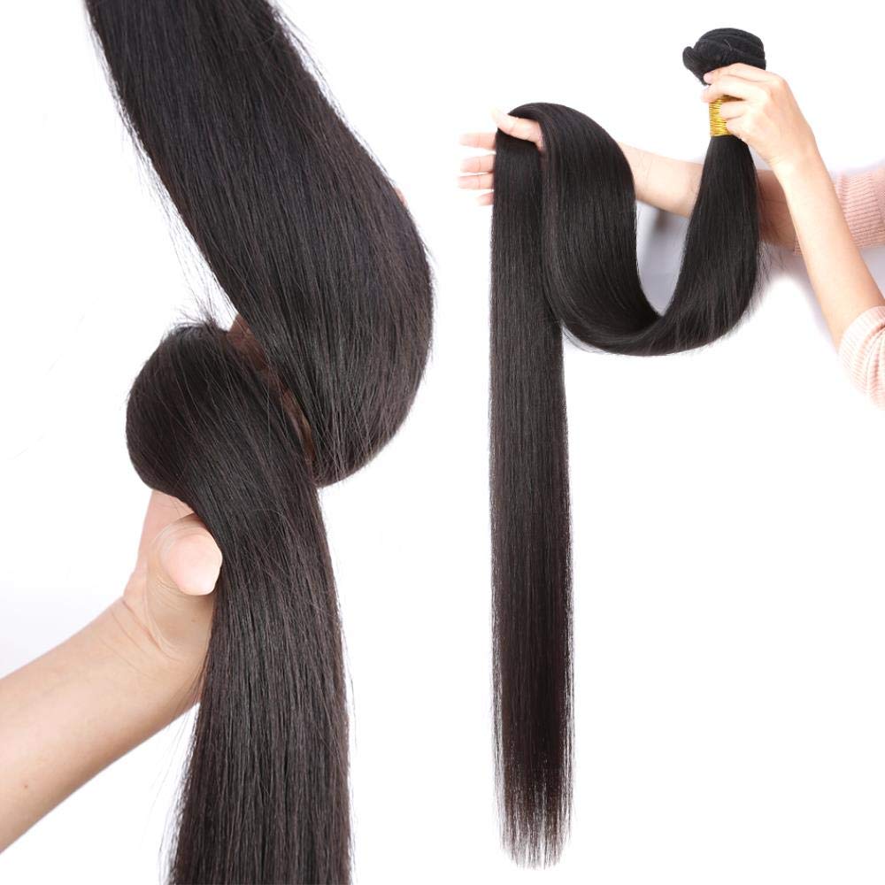 Brazilian Straight 100% Human Hair Weave Bundles - 30/32/36/40 Inch Raw Virgin Hair Extensions (3/4 Bundles, Natural Black) | Perfect for Salon Styling, Daily Wear & Special Occasions