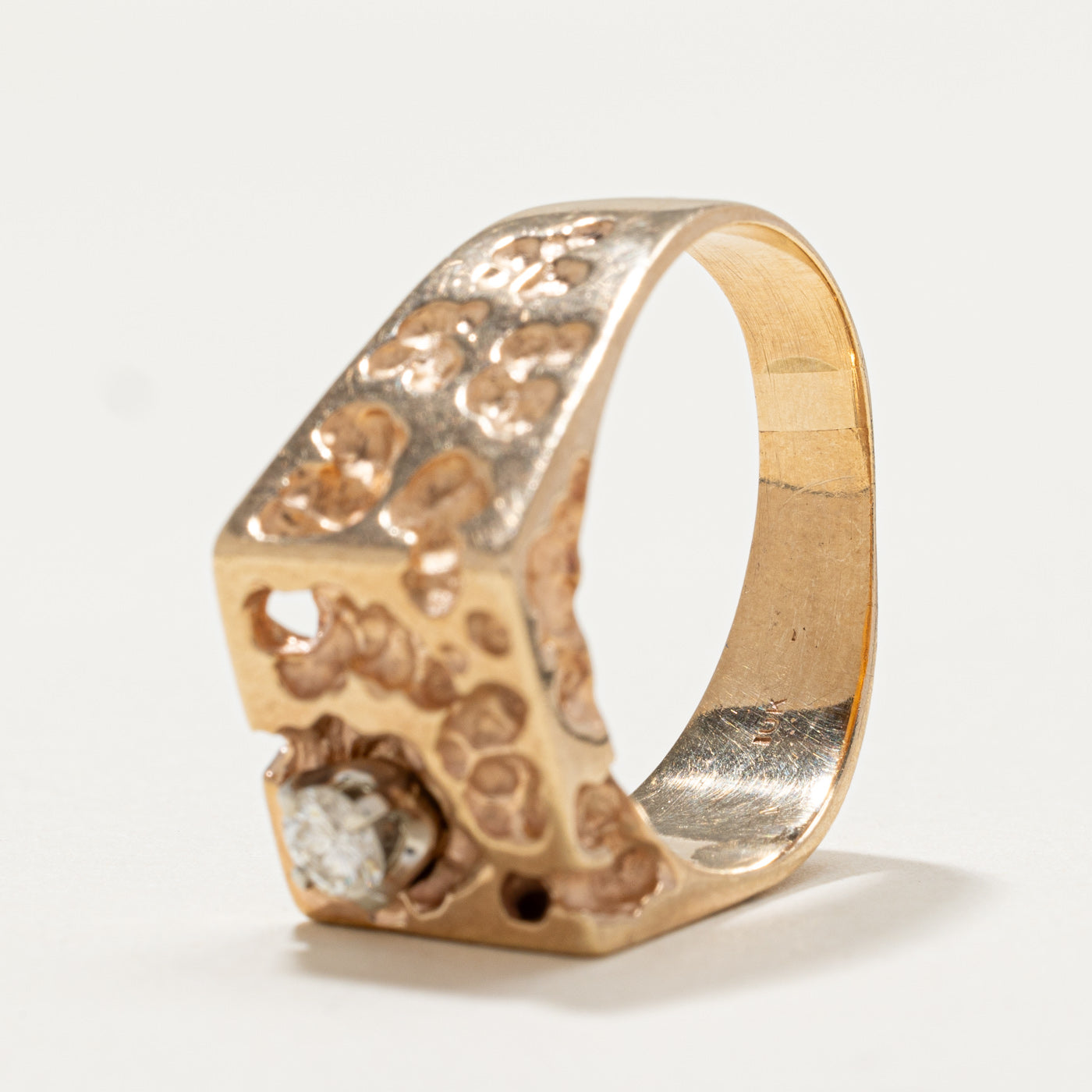 0.19ct Single Stone Diamond Textured Statement Ring - Size 9.5 | Elegant & Unique Wedding Band, Anniversary Gift for Her | Perfect for Special Occasions & Everyday Luxury
