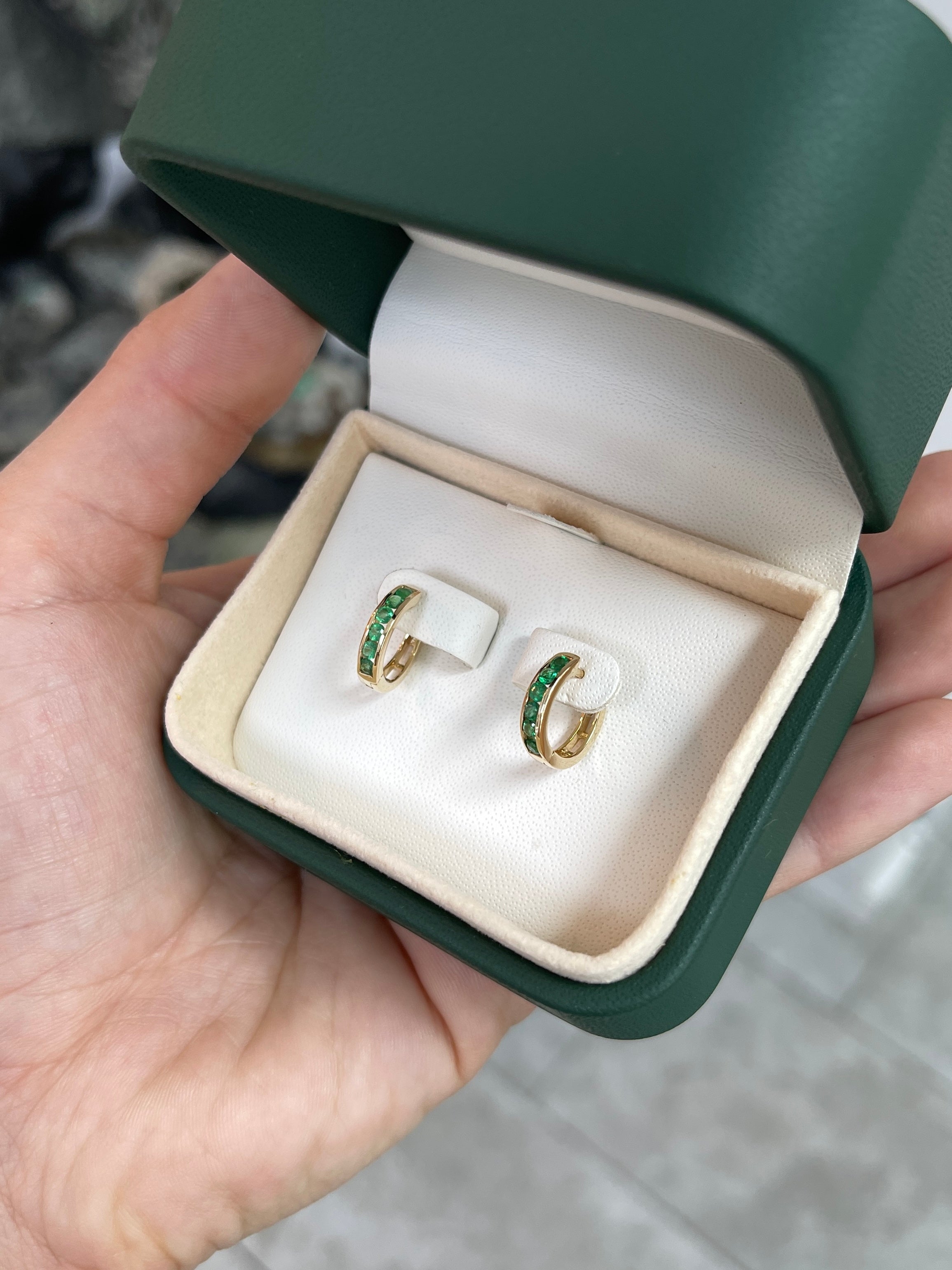 0.47tcw 14K Yellow Gold Emerald Huggie Hoop Earrings for Women - Perfect for Everyday Wear, Date Night & Special Occasions