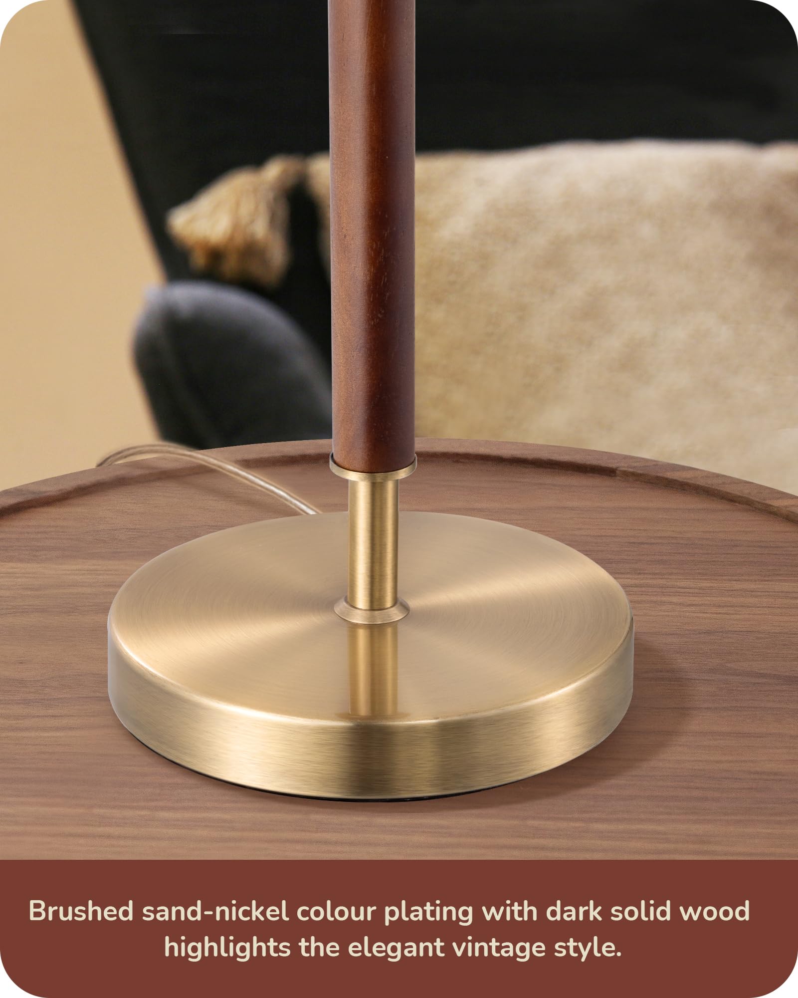 EDISHINE Mid Century Modern Table Lamp - Solid Wood & Metal Pole Bedside Lamp with Pull Chain Switch - Frosted Bronze & Wood Finish - Perfect for Living Room, Bedroom, Office Nightstand Lighting
