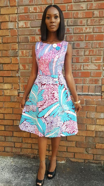 Stylish African Print Dress for Women - Purple, Pink & Blue Floral Design | DUpsie Exclusive DPX146 | Perfect for Parties, Weddings & Cultural Events