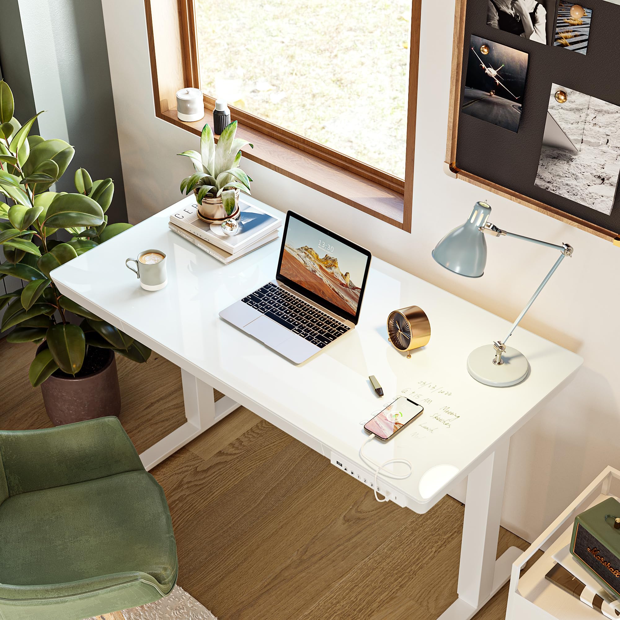BANTI 48 Inch Electric Standing Desk with Drawers - Height Adjustable Whole-Piece Glass Desktop Ergonomic Workstation for Home Office (White) | Perfect for Remote Work, Gaming Setup & Study Space