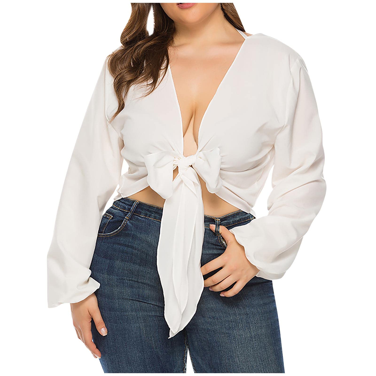 Women's Summer Casual V-Neck Long Sleeve Tunic Top - Sexy Loose Blouse for Everyday Wear | Perfect for Office, Dating & Vacation Outfits