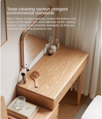 Modern Oak Solid Wood Retractable Dressing Table - Space-Saving Vanity for Bedroom, Bathroom & Small Apartments