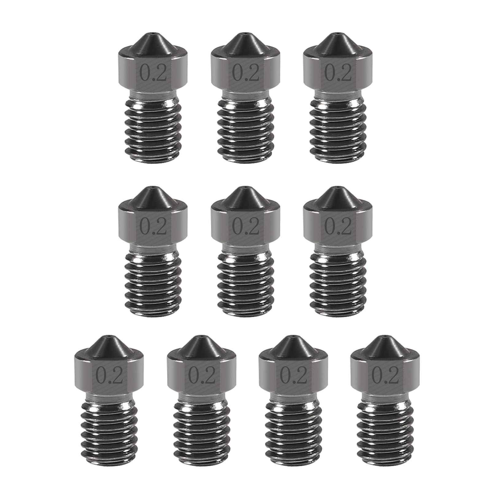 10PCS Hardened Steel Nozzle 0.2mm for E3D V6/V5 Hotend - Compatible with Ender 3, Titan Extruder, Prusa i3 3D Printers - 1.75mm Filament Nozzle Tips - Perfect for High Precision Printing & Miniature Model Creation