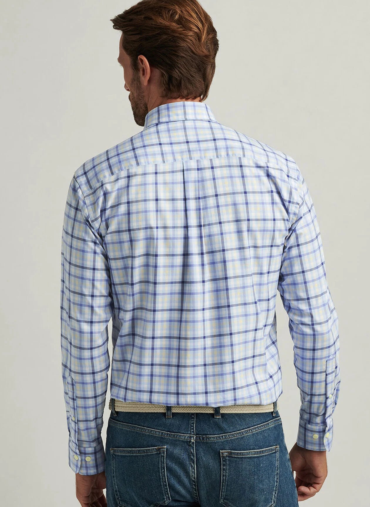 PETER MILLAR Men's Long Sleeve Plaid Blue Shirt - Classic Casual Button Down for Work, Office & Everyday Wear