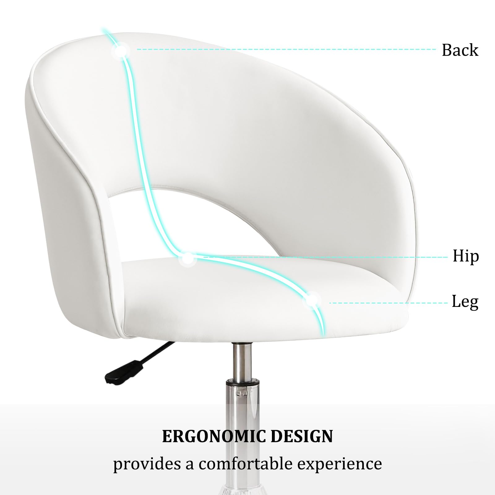 Furniliving Vanity Chair with Arms - Adjustable Height PU Leather Swivel Makeup Chair with Chrome Base for Bedroom, Dressing Room & Study | Ivory White Accent Chair for Home Decor & Beauty Stations