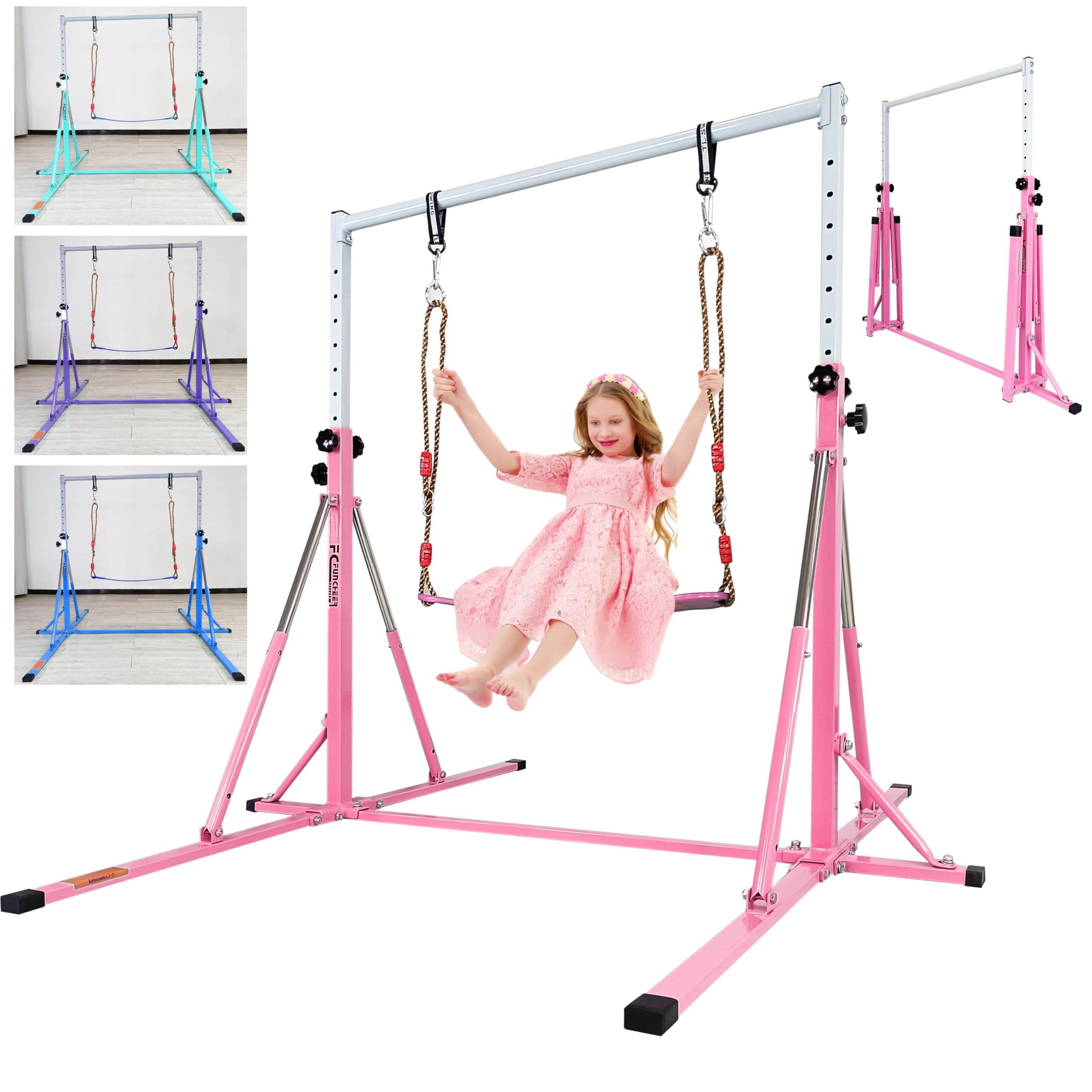 Foldable Gymnastics Bar for Kids Ages 3-15 | 5FT Adjustable Horizontal Training Bar with Triangle Stable Structure | Home Gym Equipment for Indoor Gymnastics Practice & Strength Training