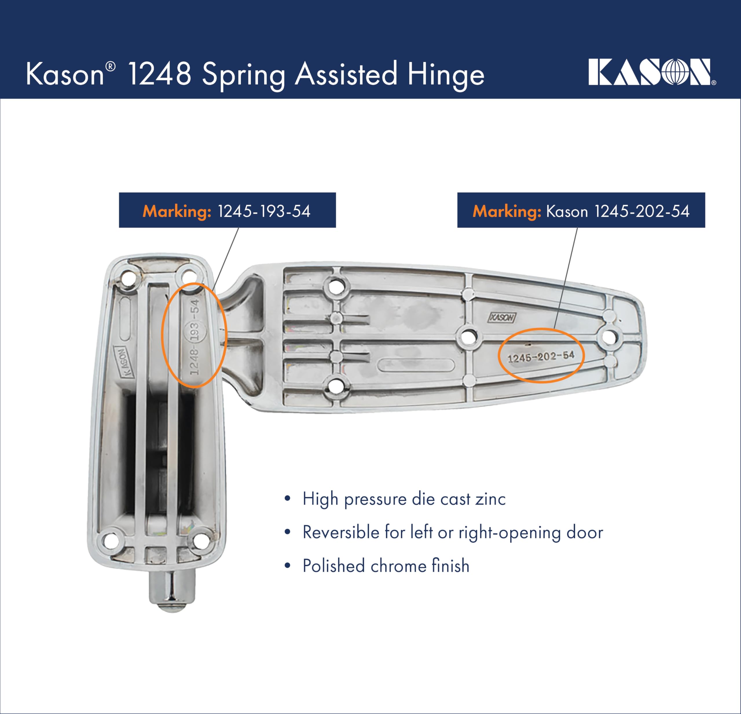 Kason 1248 Spring Assisted Hinge - 1-5/8 Inch Offset Cabinet Door Hinge (Model 11248000025) - Perfect for Kitchen Cabinets, Wardrobes & Furniture Installation
