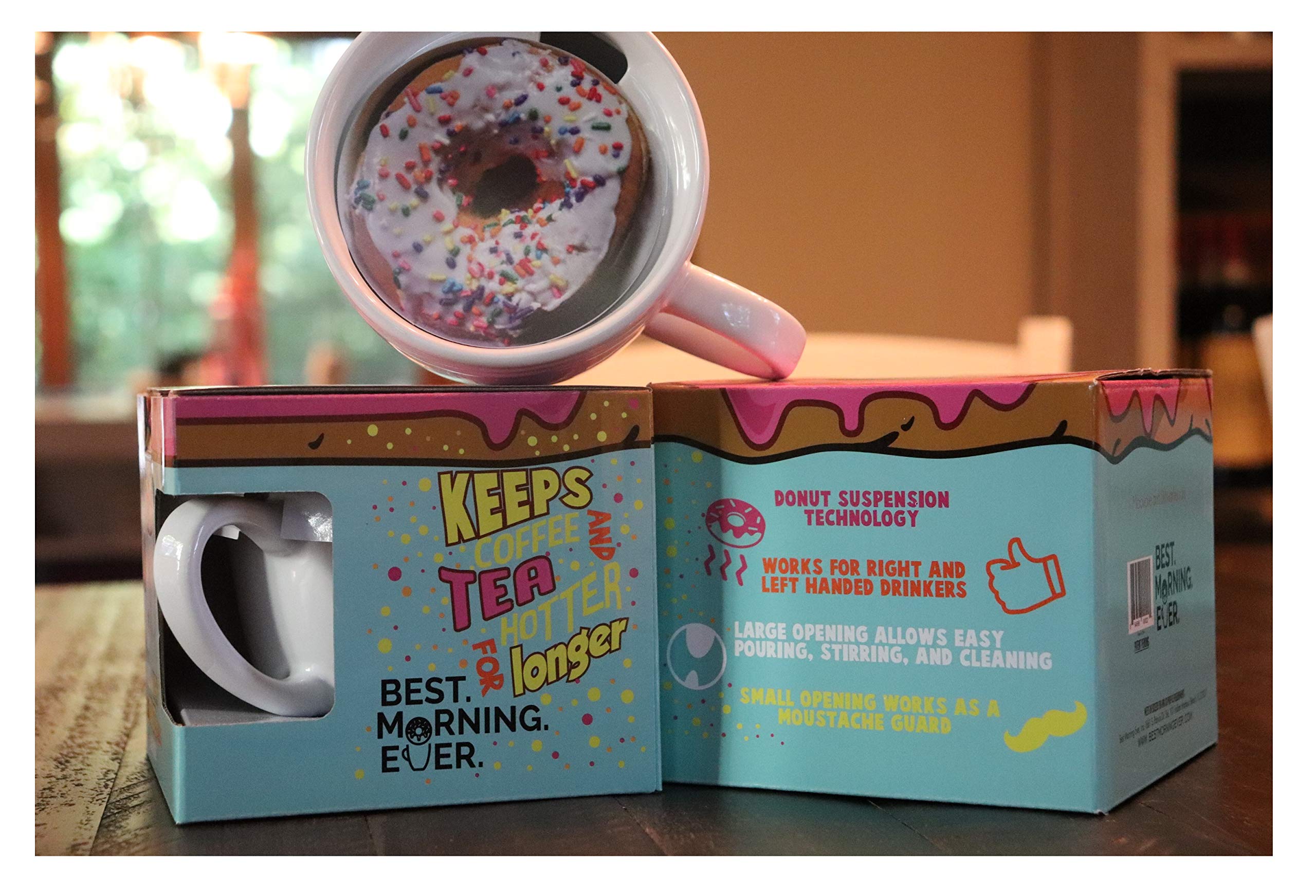 Best Morning Ever Coffee & Tea Mug with Donut Holder - Original Donut Suspension Technology Gift Box (2 Pack) - Perfect for Breakfast, Office Use & Coffee Lovers Gifts