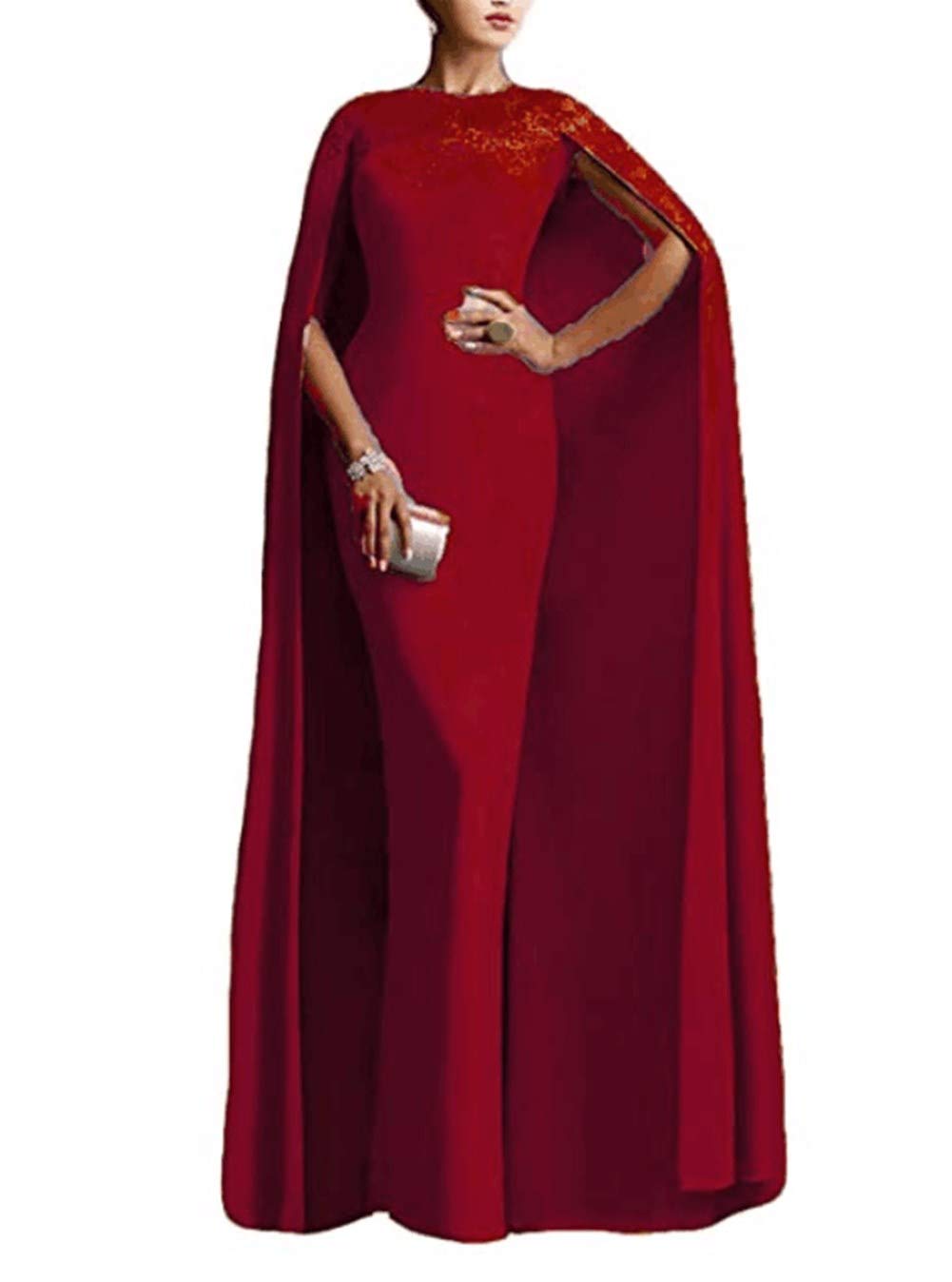 Emanni Women's Burgundy Mermaid Prom Dress with Cape - Elegant Long Formal Evening Gown for Homecoming, Wedding Guest & Special Occasions