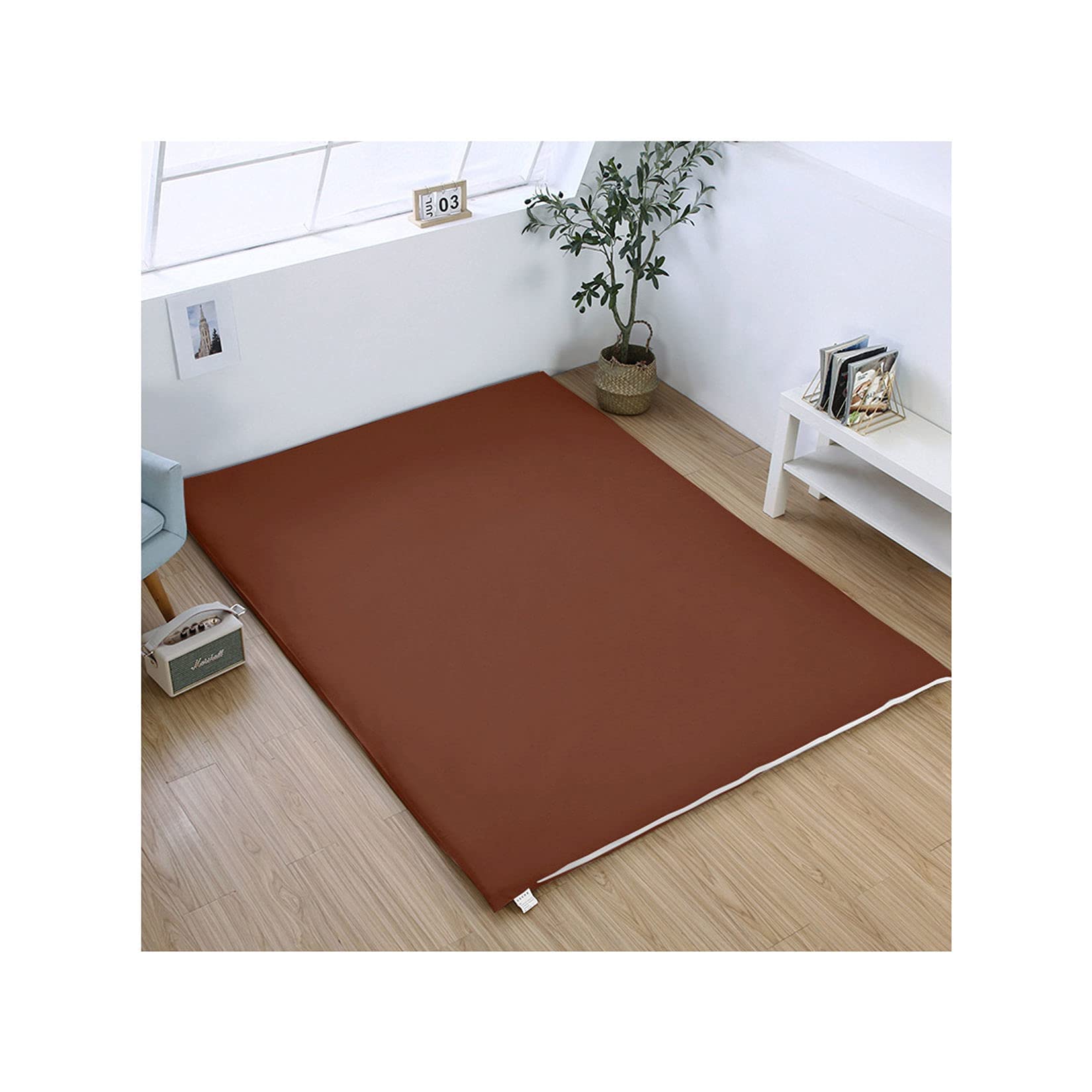 Foldable Japanese Futon Mattress Cover - 100% Cotton Tatami Floor Mattress Protector for Meditation, Sleeping & Travel | Dustproof Guest Room Floor Pad (Coffee, 180x200cm/71x79in) | Perfect for Small Spaces, Yoga, Camping & Temporary Guest Beds
