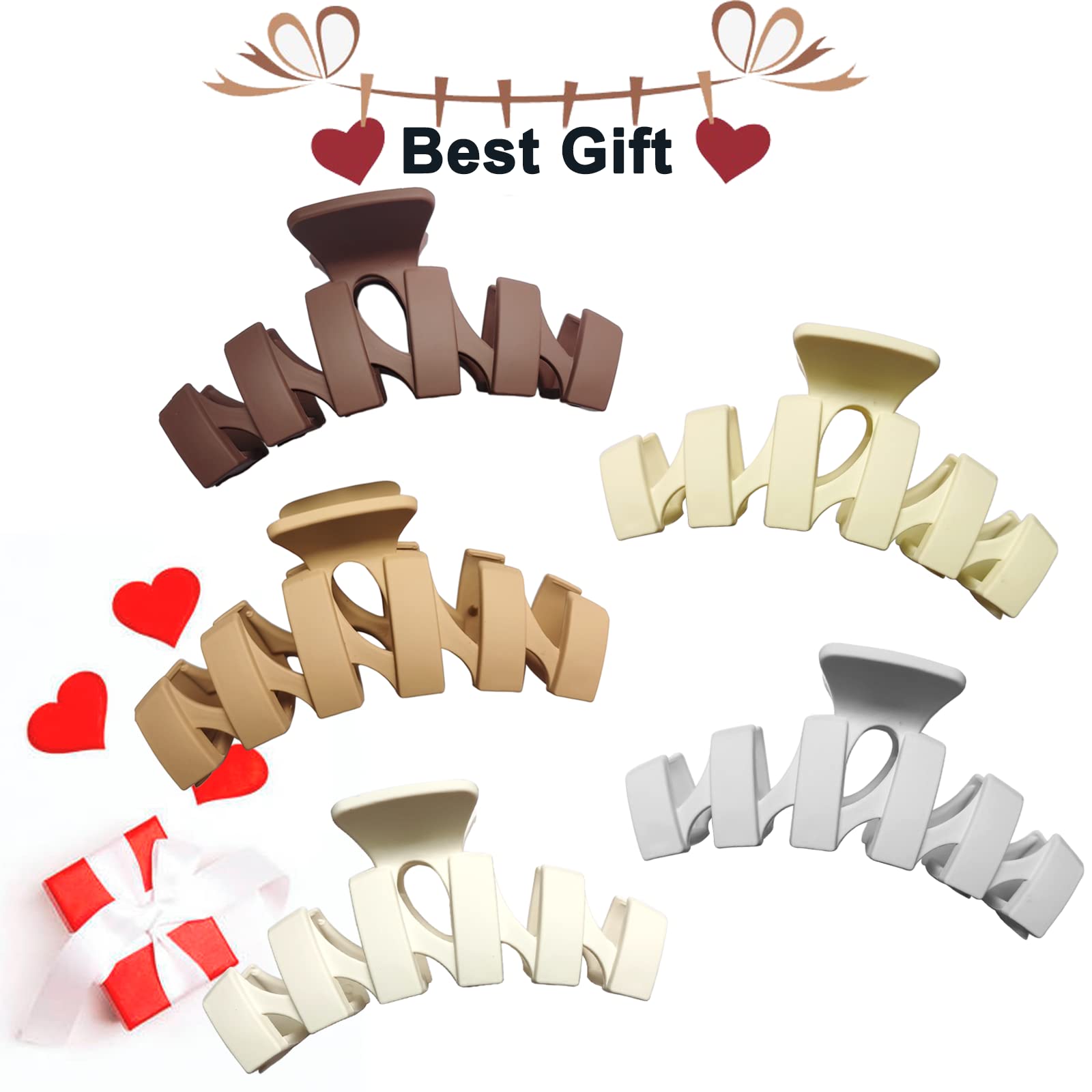Large Hair Claw Clips for Thick Hair - 4.5 Inch Matte Non-Slip Hair Clips for Women & Girls, Strong Hold Hair Accessories (5 Pack) - Perfect for Updos, Ponytails & Everyday Styling