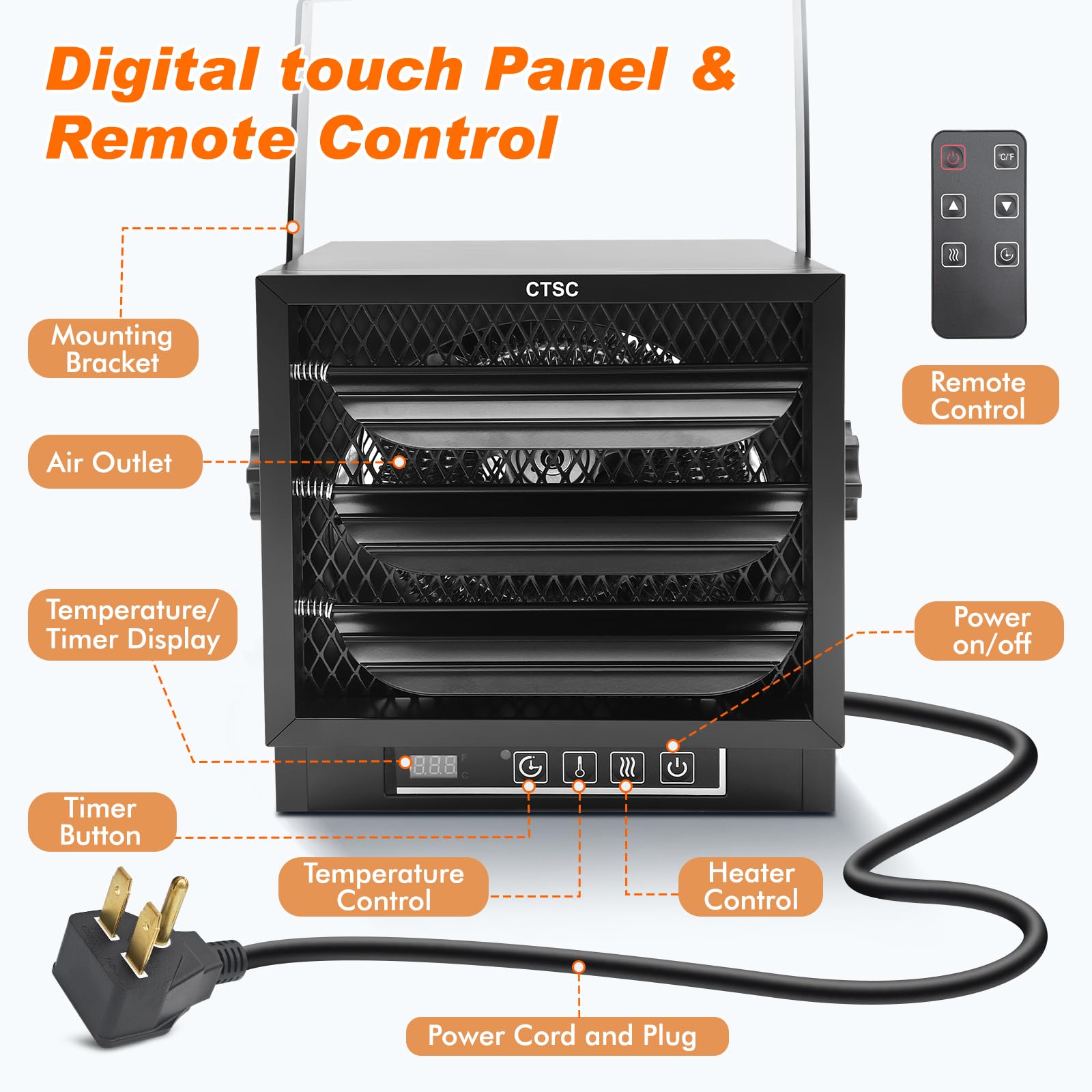 4800W Electric Garage Heater with Thermostat & Remote Control - 240V 30A Fan-Forced Workshop Heater, 8-Hour Timer, ETL Certified - Perfect for Garages, Warehouses, and Large Workspaces