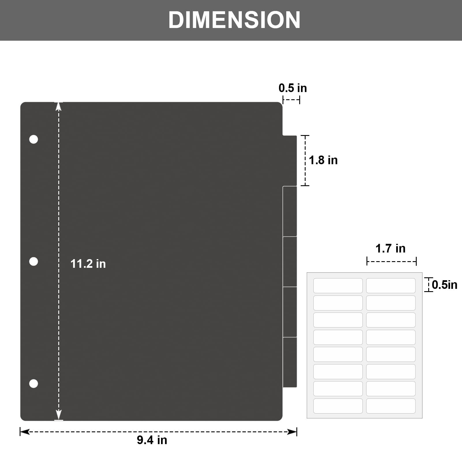 HABGP 5-Tab 3 Ring Binder Dividers - 2 Pack (10 Dividers Total) - Letter Size Black Plastic Index Binders with Write & Erase Surface - 1/5 Cut, Includes Sheet Protectors & 3 Hole Punch - Perfect for School, Office Organization & Document Filing