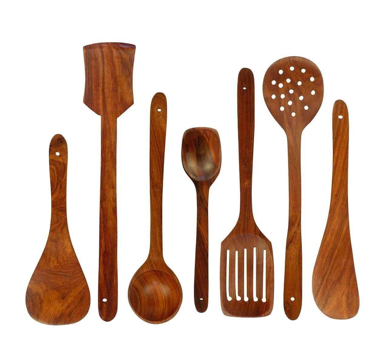 CRAFTCASTLE 7-Piece Sheesham Wooden Serving & Cooking Spoon Set - Natural Brown Kitchen Utensils for Cooking, Serving & Dining - Perfect for Home, Restaurants & Gifting