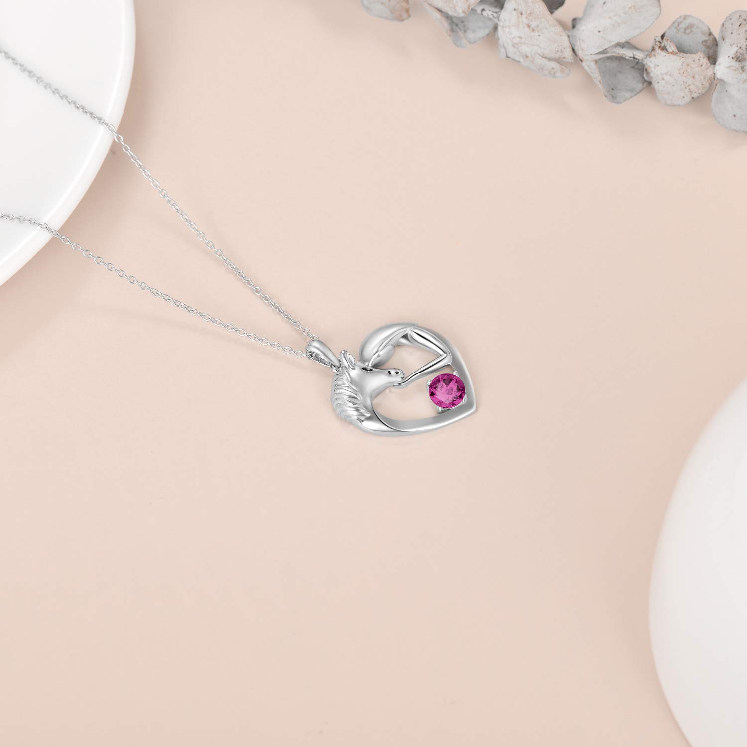 Sterling Silver Horse Necklace with Birthstone - Perfect Gift for Women | Equestrian Jewelry for Her