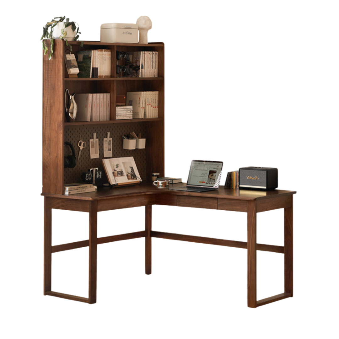 47.2x47.2x74.4 inch / 120x120x189 сm / rich dark walnut color / Black walnut left corner desk and shelf