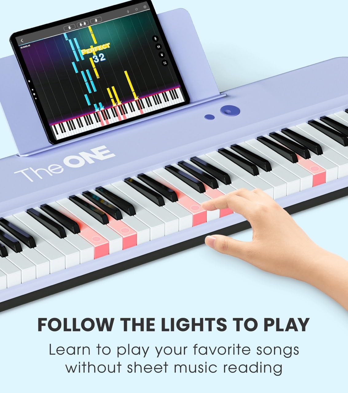 The ONE Smart Keyboard COLOR 61-Key Lighted Digital Piano for Beginners with 256 Tones, 64 Polyphony, Built-in LED Lights & Learning Apps - USB MIDI/Headphone Support (Purple) - Perfect for Home Practice, Music Lessons & Interactive Learning