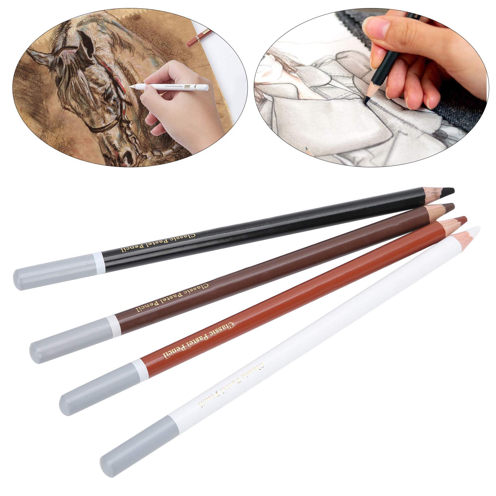 Professional 4PCS Charcoal Pencils Drawing Set - Soft/Hard Charcoal, White & Color Pencils for Sketching, Shading, Blending - Perfect for Artists, Students & Sketchbook Drawing