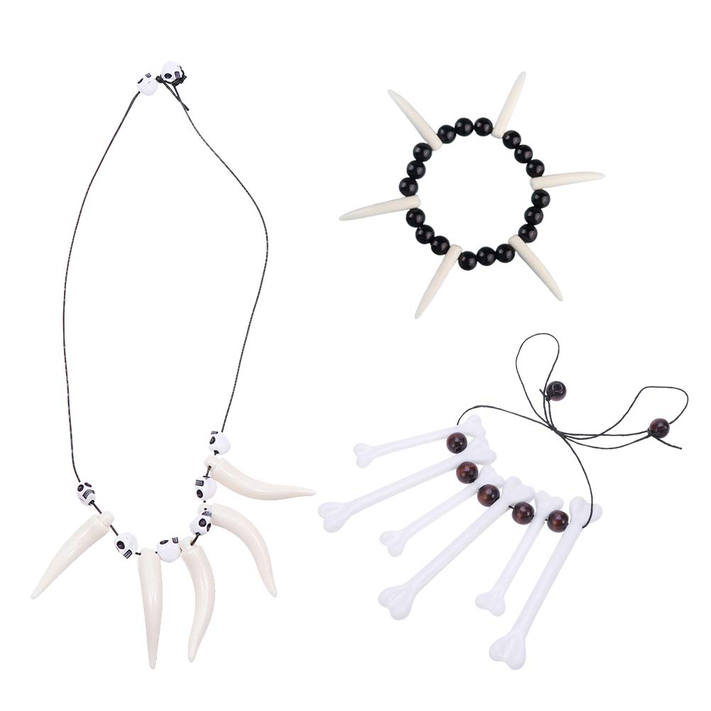 Halloween Wolf Teeth Necklace & Bracelet Kit - Gothic Bone Necklace Costume Accessories for Halloween Party Decorations & Cosplay