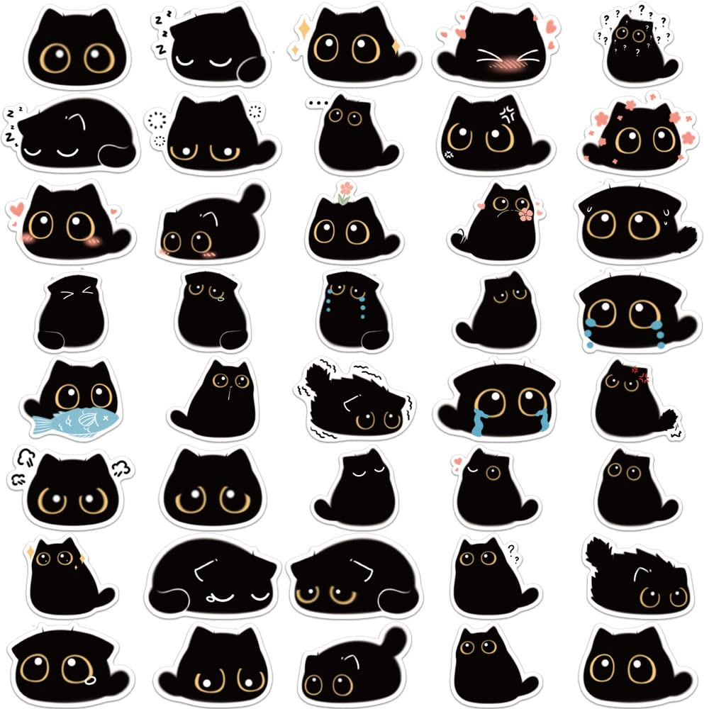 40PCS Cute Black Cat Stickers - Funny Cartoon Cat Meme Vinyl Waterproof Decals for Water Bottles, Laptops, Journals & DIY Crafts - Durable Animal Stickers for Kids & Adults