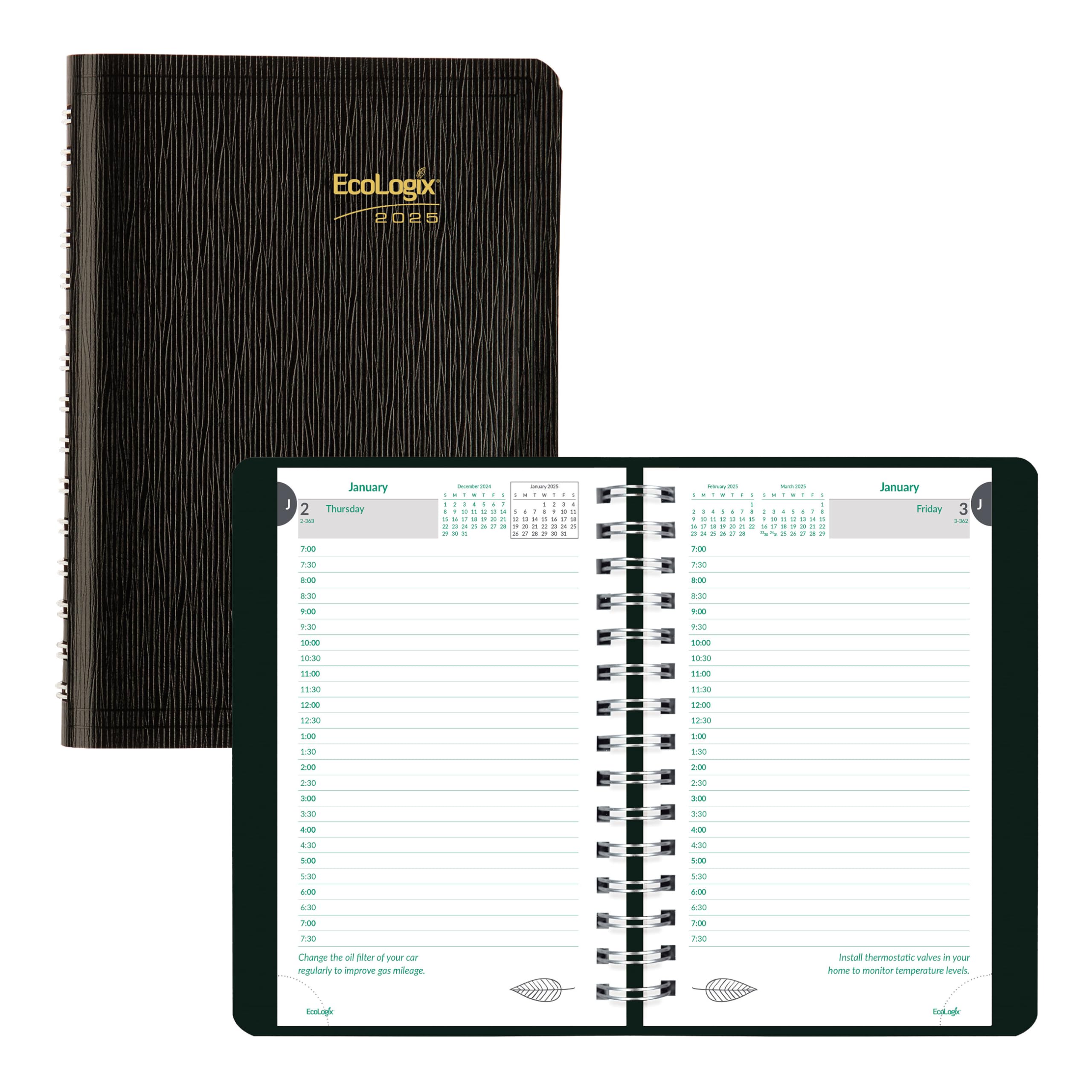 Brownline® 2025 EcoLogix® Daily Planner - 12 Month Appointment Book (January to December) with Twin-Wire Binding, 8