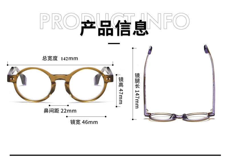 Stylish Black Unisex Acetate Round Eyeglasses Frame 51474 | Full Rim Glasses for Men & Women | Perfect for Reading, Work & Fashion Accessories