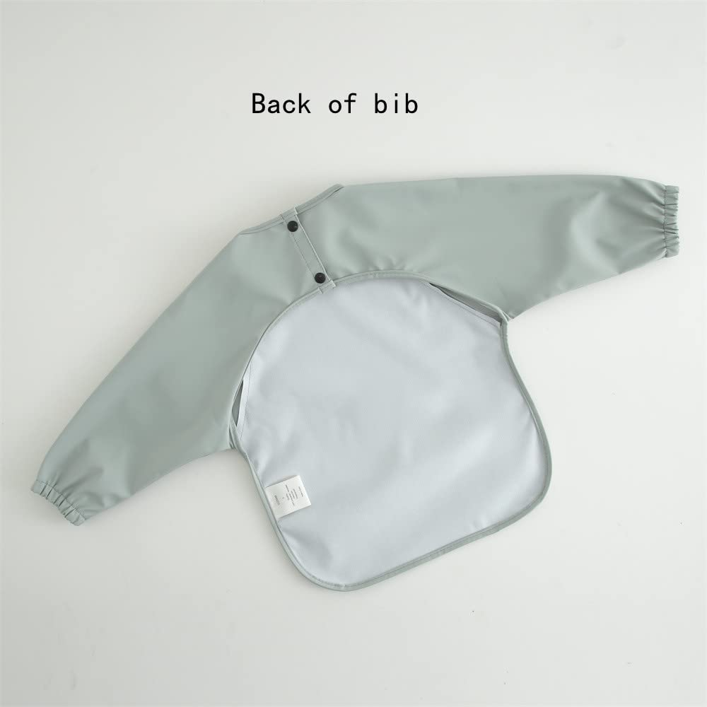 GZMM Waterproof Baby Bibs for Infants & Toddlers - Long Sleeve Feeding Bib with Food Catcher - Easy to Wipe Clean & Machine Washable - Perfect for Messy Mealtime, Baby Led Weaning & On-the-Go Feeding
