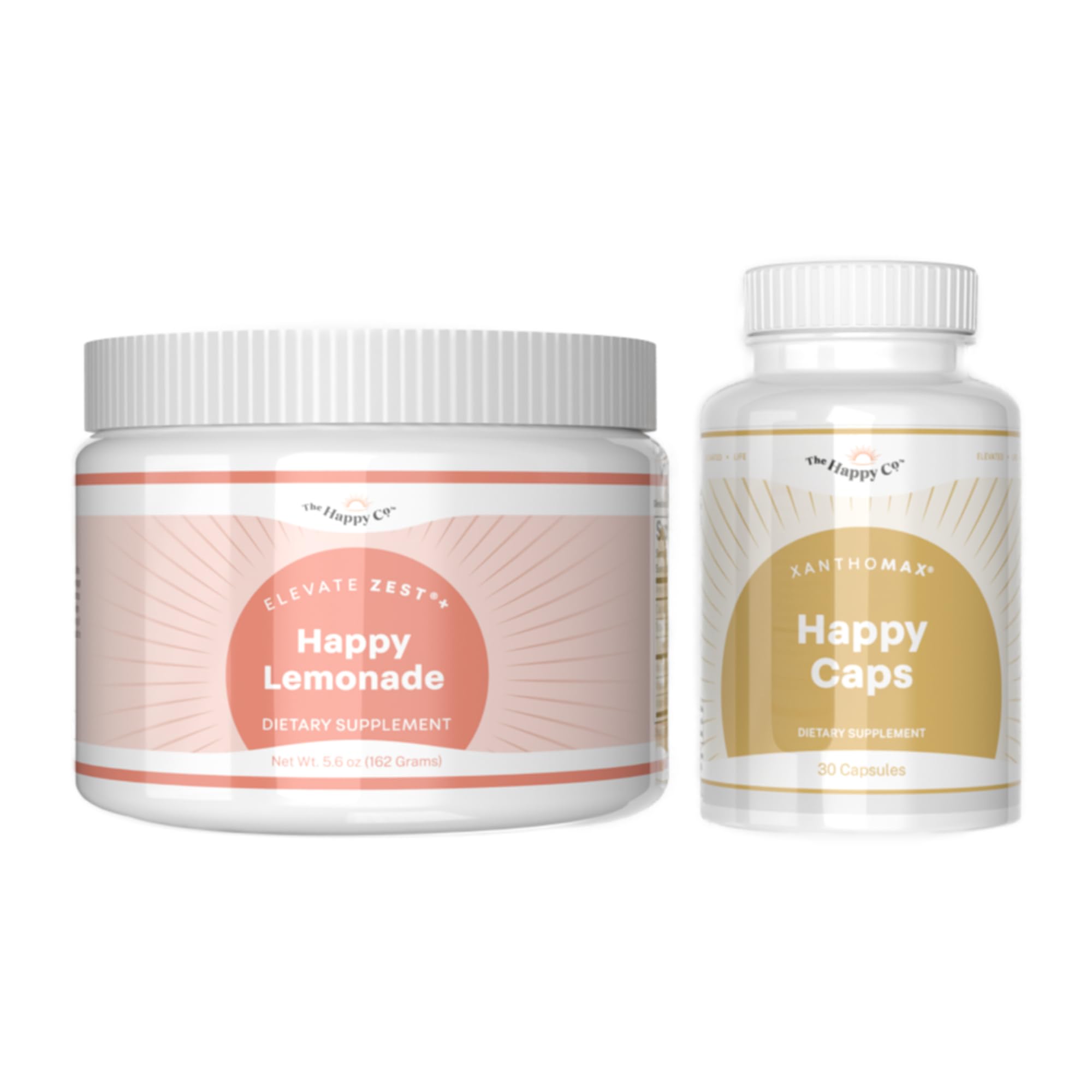 The Happy Co. Zest Happy Lemonade & XanthoMax Happy Caps | 30 Servings | Vegan Magnesium & Turmeric Supplement | Hydrating Happy Drink & Water Enhancer with Vitamin C | Sugar Free | Boost Energy & Hydration for Workouts, Travel & Daily Wellness