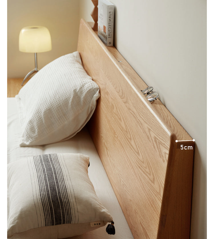 Solid Oak & Black Walnut Wood Floating Platform Bed with LED Lighting - Modern Bedroom Furniture for Contemporary Home Decor