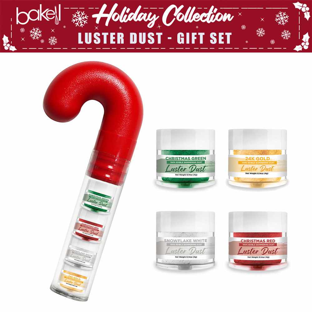 Christmas Candy Cane Luster Dust Combo Set - 4 Piece Edible Glitter for Baking, Cake Decorating & Holiday Treats - Perfect for Cookies, Cupcakes & DIY Christmas Desserts
