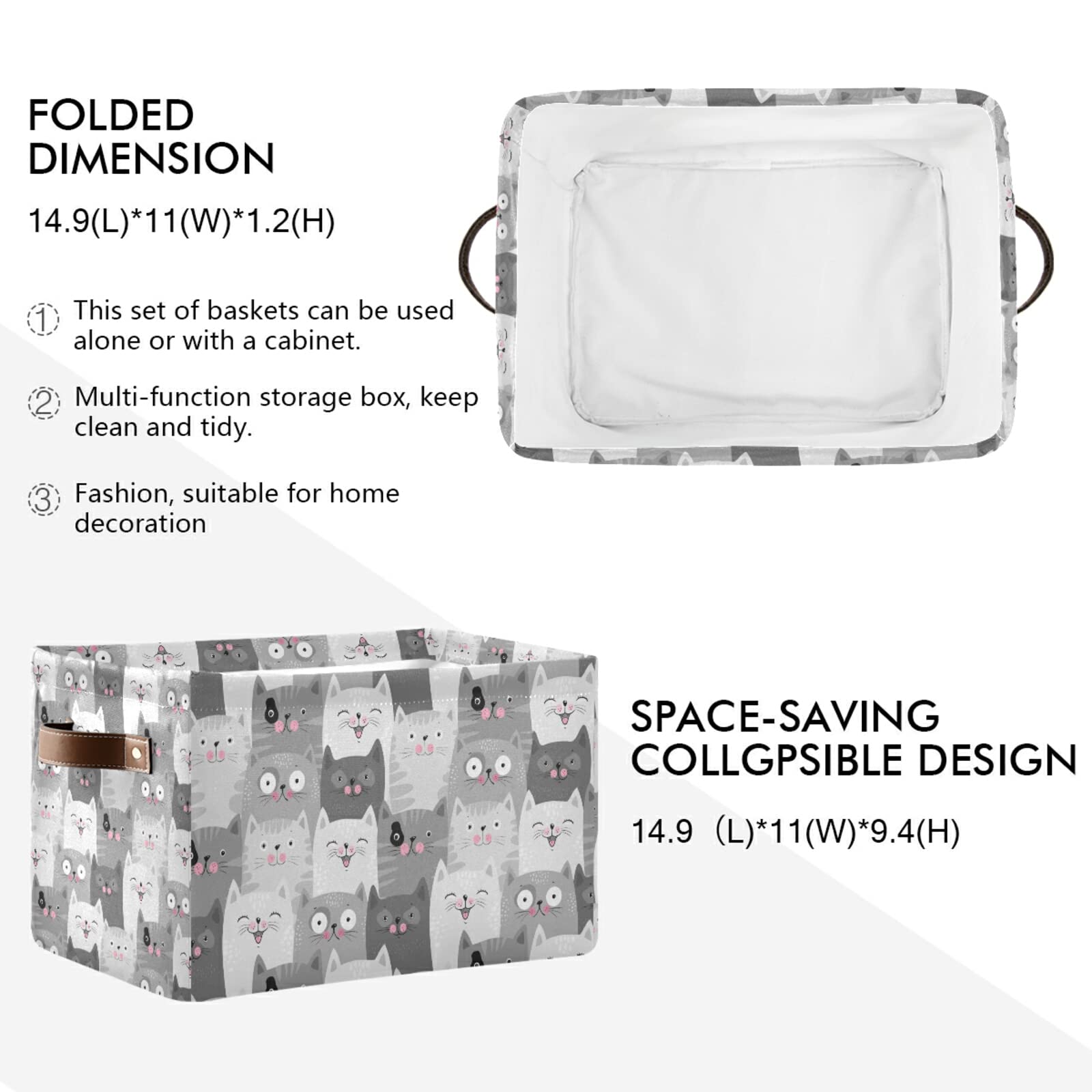 Collapsible Storage Basket Cube with Animal Cat Pattern - Large Foldable Storage Bin for Clothes, Toys, Laundry Organizer - Perfect for Shelves, Closet, Kids Room, Nursery & Bedroom (1 Pack) - Ideal for Home Organization & Space Saving